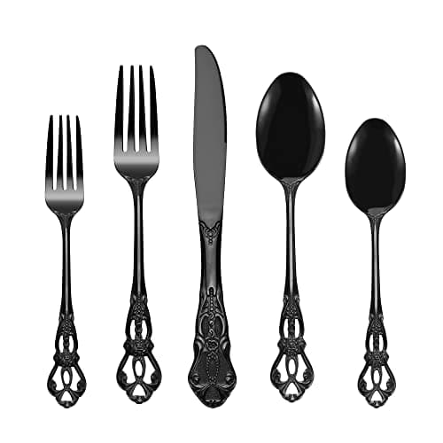Runfly Gorgeous Retro Royal Black Stainless Steel 20 Pieces Flatware Set, Black Silverware Set, Anti-rust Stainless Steel dark Cutlery Set Utensils Including Fork Spoon and Knife — image 1