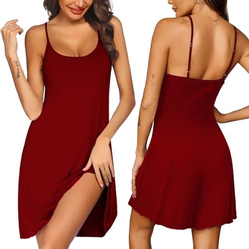 Ekouaer Womens Nightgown Pj Dress for Women Adjustable Spaghetti Chemise Sleeveless V Neck Sleepwear — image 1