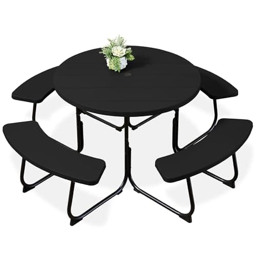 Best Choice Products 8-Person Outdoor Bench Patio Picnic Table, Circular w/ 4 Built-in Benches and Umbrella Hole, 2000lb Capacity - Black — image 1