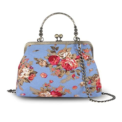 Abuyall Vintage Purse Kiss Lock Purses and Handbags Floral Vacation Women Top Handle Handbag