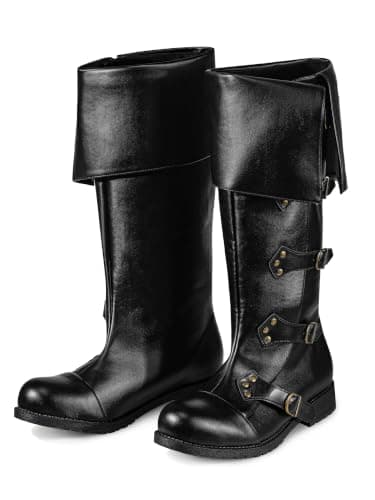 FancyFun Medieval Pirate Boots Men, Renaissance Boots Gothic Cosplay Shoes | PU Leather, Plush Lining, Wide Calf, Knee-High & Non-Slip, Rivet Accents & Calf-Buckle, with Boxes, Soft & Sturdy — image 1