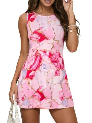 Wenrine Womens Summer Floral Mini Dress Sleeveless Crewneck Casual Slim Fit Going Out Club Party Tank Dresses — image 1