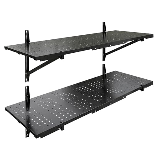 FLEXIMOUNTS 2-Pack 1x3ft Garage Shelving 14-inch-by-34-inch Perforated Wall Shelf, Heavy Duty Garage Storage Rack with 700 lbs Load Capacity, Wall Mounted Organization System for Tools, Heavy Bins — image 1