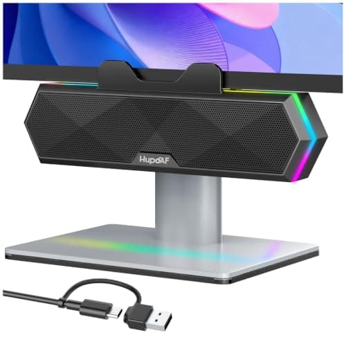 Computer Speakers for Desktop PC, Clip-On Monitor Speaker, Cool RGB Lights | External Speakers for Laptop, USB Plug-and-Play, Stereo Loud Sound, Deep Bass, Mini Soundbar for PC/Desktop, Easy Controls — image 1