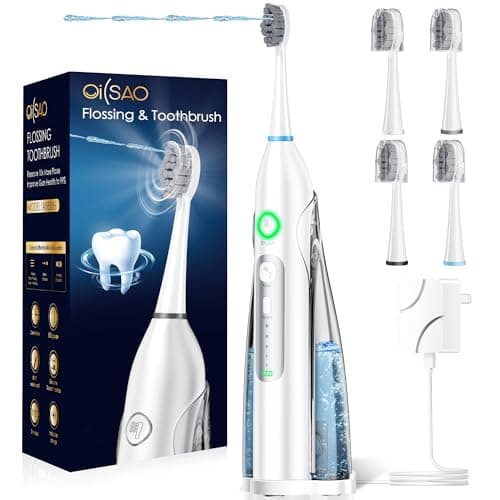 OILSAO Electric Toothbrush with Water Flosser 3 in 1, Sonic Flossing Toothbrush with 3 Modes & 5 Speeds, 4 Brush Heads, Portable for Travel, for Adults Teeth Cleaning and Plaque Removal,White — image 1