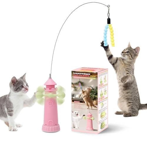 Xinabrius Interactive Cat Toys for Indoor Cats, Windmill Feather Cat Teaser Wand, Bouncy Kitten Toys with Strong Suction Cup Base for Bored Felines & Self-Played Enrichment Pink