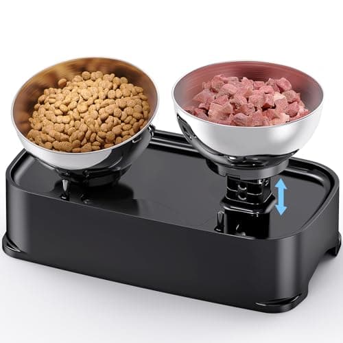 OSORD Elevated Cat Bowls, 15° Tilted in Both Way & 4 Height Adjustable Raised Cat Food Bowl, Cats Dish for Food and Water with 2 Stainless Steel Bowls, Anti Vomiting for Cats Puppy, Non-Slip No Spill