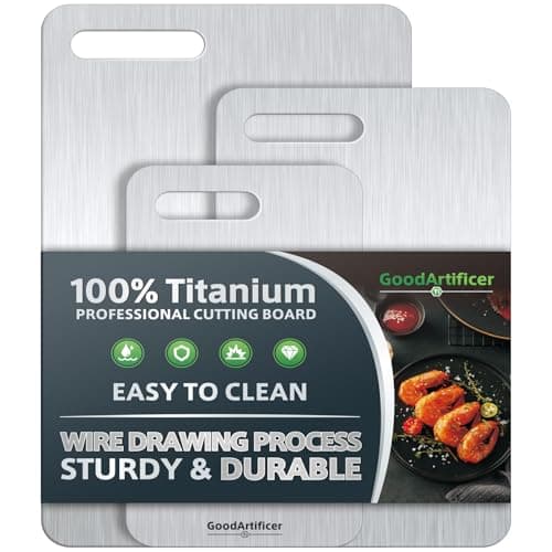 Titanium Cutting Boards Set of 3, 100% Pure Titanium Kitchen Cutting Board, Double-Sided Non-Toxic Cutting Board, Ideal for Slicing and Dicing Meats, Features Handle, Dishwasher Safe — image 1