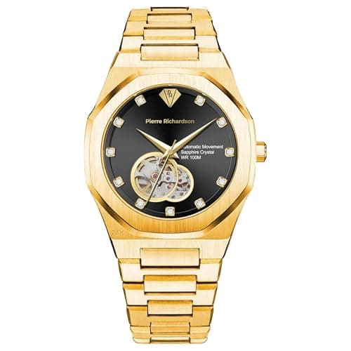 PIERRE RICHARDSON PR5922 Men’s Watch, Black Dial, 24K Pure Gold Plated, Automatic, Sapphire Glass, 41mm, 10ATM — image 1