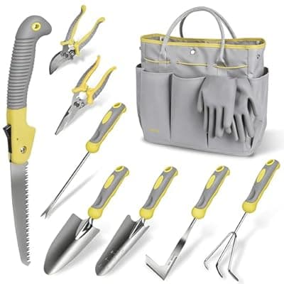 Garden Tool Set, Carsolt 10 Piece Stainless Steel Heavy Duty Gardening Tool Set for Digging Planting Pruning Gardening Kit with Durable Bag Gloves Gift Box Ideal Garden Gifts for Women Men