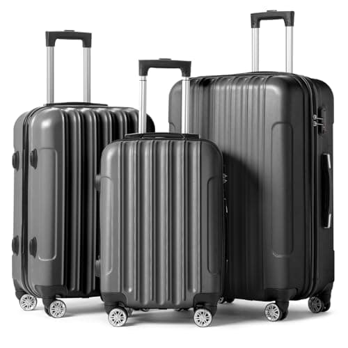 Karl home Luggage Sets 3 Piece, Hardside Carry on Suitcase Sets with Spinner Wheels & TSA lock, Portable Lightweight ABS Luggages for Travel, Business - Dark Grey, 20/24/28in