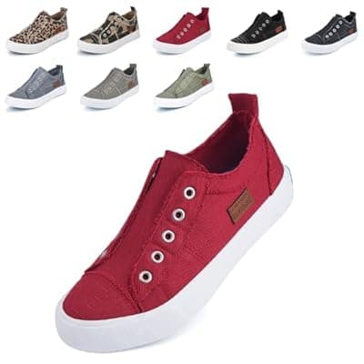 JENN ARDOR Womens Slip On Fashion Sneakers No Laces Comfortable Casual Low Canvas Sneakers Flats Walking Shoes