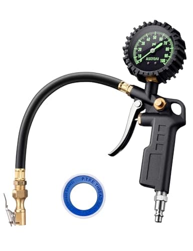 AstroAI Tire Pressure Gauge with Inflator, 100 PSI-ANSI B40.1 Accurate | Large 2.5" Easy Read Glow Dial, Heavy Duty Air Chuck and Compressor Accessories with Rubber Hose and Quick Connect Coupler — image 1