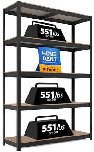HOMEDANT House 48.1" W 5 Tier Heavy Duty Garage Shelving Adjustable Metal Rack Storage Shelves Standing Shelf Unit Organizers Industrial Warehouse Basement Black 1Pack — image 1