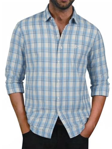 BAYAMO Men's Button-Down Plaid Shirts Casual Long Sleeve Cotton Linen Shirts for Men Fashion Business Shirt — image 1