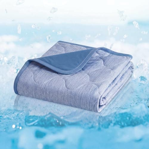 Cozy Bliss Deluxe Leakproof Cooling Blanket for Small Dogs Q-Max 0.5, Soft & Durable Washable Pet Cooling Mat for Hot Weather, Livingroom, Pet Throw & Couch Protector for Cats, Haze Blue, 25"x35"