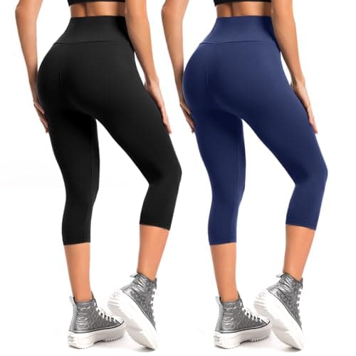 Leafigure 2-Pack Capri Leggings for Women, High Waisted Soft Yoga Pants for Gym Workout — image 1