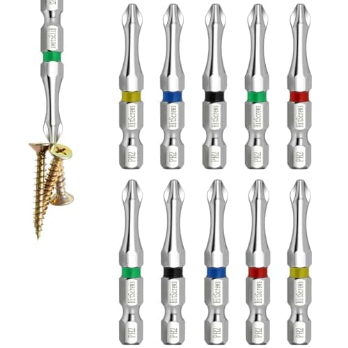 Hitscrews Magnetic Screwdriver Bits PH2, 2-Inch Impact Driver Bits #2, S2 Steel Chrome Finish Phillips Bits For Impact Driver, Home Improvement & DIY - 10 Pack — image 1