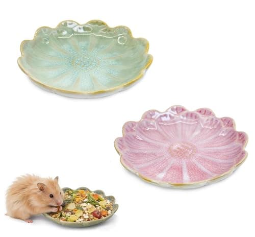 Hamster Food Bowl,2 Pcs Sunflower Hamster Bowls,Hamster Ceramic Food Bowl,Food Dish for Small Animals Hamster Guinea Pig Rat Mice Gerbil Dwarf (Pink+Green) — image 1