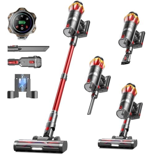 Cordless Vacuum Cleaner, 650W/55KPa 70Mins Vacuum Cleaners for Home, Self-Standing Stick Vacuum with Anti-Tangle Brush & OLED Touch Screen, Vacuum Cleaner for Hardwood Floors,Carpet,Pet Hair,Car (Red) — image 1