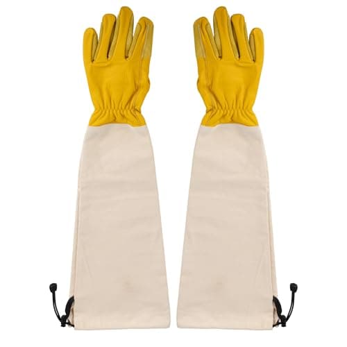 Kings County Tools Long Garden Gloves for Men and Women - Breathable Canvas and Thorn Proof Leather Gardening Gloves with Arm Guard Gauntlet for Pruning Planting Rose Cactus or Blackberry (Large)