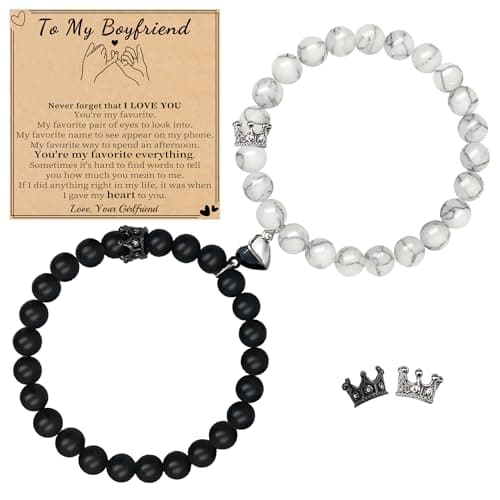Sistble Boyfriend Birthday Gifts, Gifts for Boyfriend Matching Bracelets for Bf and Gf Handmade Braided Black White Beaded Bracelets Love You Gift Anniversary Birthday Graduation Gift Jewelry — image 1