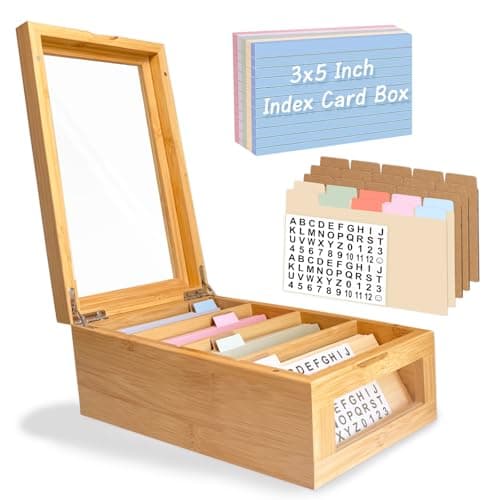 Homie Finds Bamboo Index Card Box Set - 3x5 Index Card Holder with Dividers and Morandi Cards - Wood Recipe Box with Lid (Holds 1200 Cards) — image 1