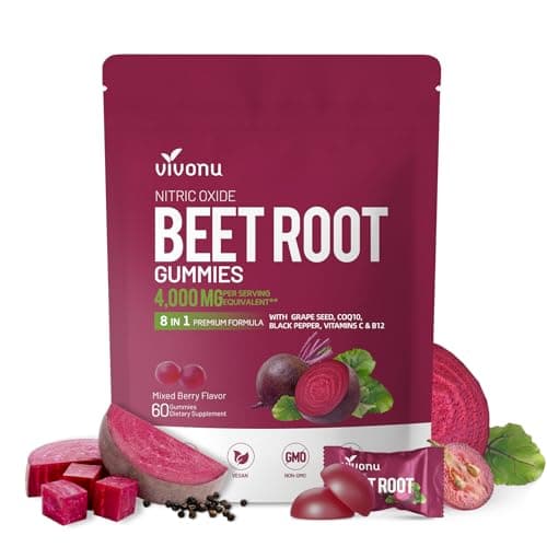 VivoNu Beet Root Gummies 8-in-1 Premium Energy Supplement with CoQ10, Beetroot Extract, Grape Seed Extract, Black Pepper Extract, Vitamins C & B12, L-Arginine & L-Citrulline — image 1