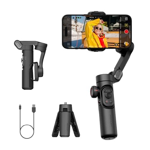 AOCHUAN Gimbal Stabilizer for iPhone Gimbal, Smartphone w/Focus Wheel Face/Object Tracking for iPhone 17 16 15 Pro Max/Android Foldable 3-Axis Handheld Phone Stabilizer for Video Recording -Smart XE