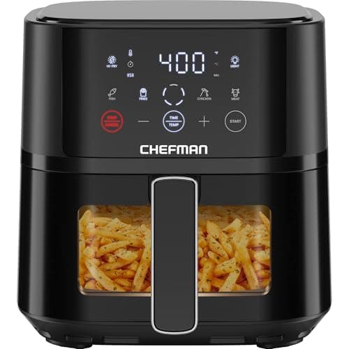 Chefman Air Fryer – 4 QT Compact Airfryer for Quick & Easy Meals, Features Hi-Fry Technology for Extra Crisp, Easy-View Window, Touch Controls with 4 Presets, Nonstick & Dishwasher Safe Basket - Black