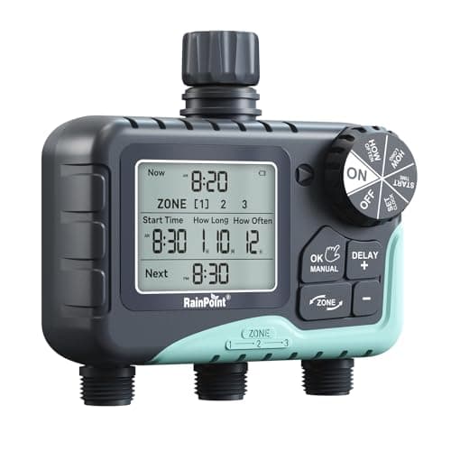 RAINPOINT Sprinkler Timer 3 Zone, Programmable Water Timer for Watering with Automatic/Manual/Rain Delay/Watering Mode, IP65 Waterproof, Large LCD