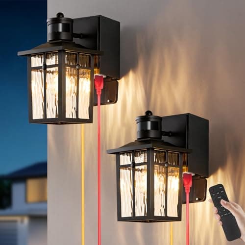 Porch Light with GFCI Outlet with Remote,Dusk to Dawn Motion Sensor Outdoor Light,Upgraded 4 Lighting Modes Black Front Door Light,Waterproof Outside Lights for House Patio Garage Entryway, 2 Pack — image 1