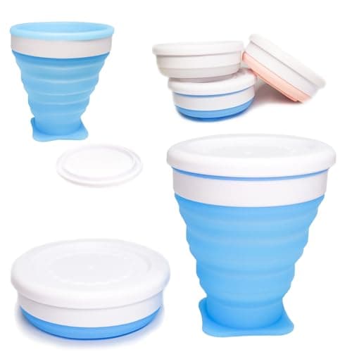 ZB.soar Foldable Water Cup with Lid, Food Grade Silicone,Small Portable Water Cup, Suitable for Camping, Traveling and Business Trips, Lightweight, Durable and Reusable (Blue) — image 1