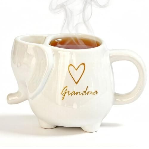 Web Launcher String Shooters Elephant Tea Mug with Sister Text, 15 Ounce Ceramic Coffee Cup with Heart Design and Tea Bag Holder, White Stoneware Mug for Daily Use (Grandma, White) — image 1
