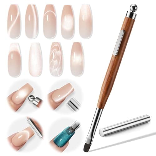 modelones Acrylic Nail Brush with Cat Eye Magnet, Flat Gel Nail Polish Brushes 3-in-1 Cateye Gel Polish Nail Magnet Double Head Nail Design Tool Pen Cat Eye Gel Nail Art Brush Professional Manicure — image 1