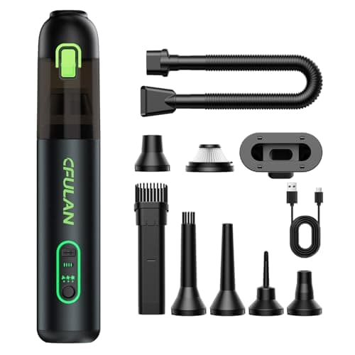 Cfulan Car Vacuum Portable Cordless, 21000Pa 4-in-1 Handheld Mini Vacuum Cleaner with 8 Attachments, 3 Suction Modes, One-Touch Empty, Type-C Charge, Hand Vacuum for Car, Home, Keyboard, Small Job
