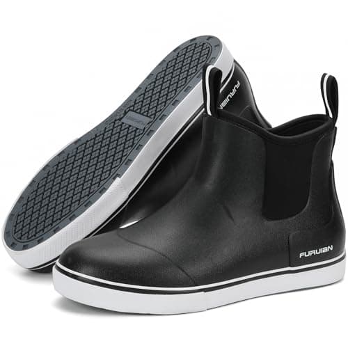 Furuian Women's Deck Boots Ankle Rain Boots Fishing Boots Rubber Waterproof Garden Shoes Slip-Resistant Outdoor Work Shoes,Black,Size 8