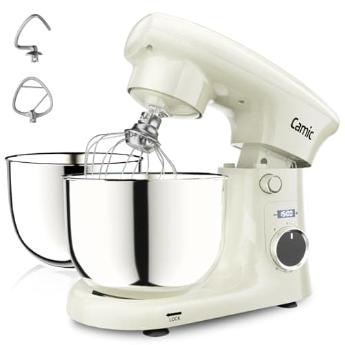 Camic Stand Mixer, 4.2QT+5.3QT Two bowls Electric Food Mixer, 10 Speeds with Digital setting 3-IN-1 Kitchen Mixer for Baking Cakes Cookie Bread Salad with Egg Whisk,Dough Hook,Flat Beater (White) — image 1