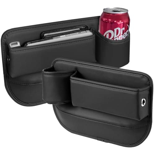 Car Seat Gap Filler Organizer with Cup Holder, Premium PU Leather Interior Accessories for Phone,Sunglasses,Keys, and Small Items, Universal Fit for Car, SUV and Truck,2-Packs Black — image 1