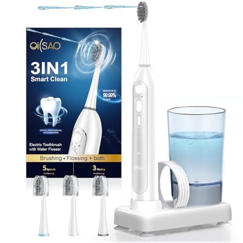 OILSAO Electric Toothbrush with Water Flosser Combo, All in One Sonic Flossing Tooth Brush,3 Modes/5 Floss Speeds,Compact Portable Detachable Handle & Cup,30-Day Battery,for Braces & Sensitive Teeth — image 1