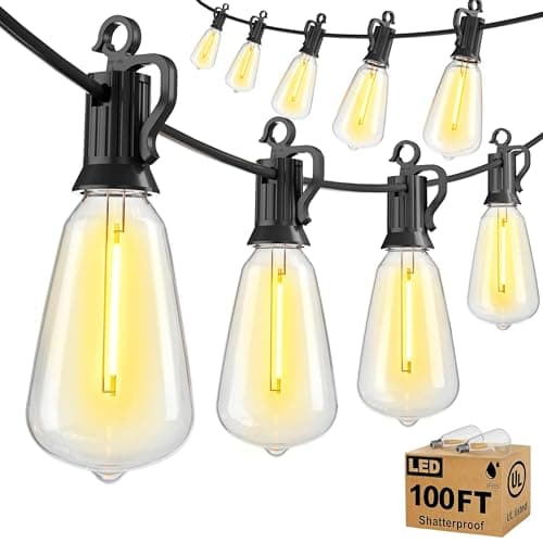 Brightown Outdoor String Lights Patio Lights, 100FT ST38 Shatterproof Dimmable Waterproof Connectable LED Christmas Lights, Hanging Outside Light for Backyard, Porch, Deck, Balcony, Garden, Home Decor — image 1