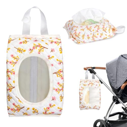 Quilted Baby Wipe Holder, Diaper Pouch Hanging Wet Wipes Bag — image 1
