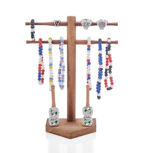 Eorakla NEW Wooden Baseball & Softball Championship Ring Holder with Drip Necklace Display – Sports Organizer Baseball Gifts for Jewelry & Awards(NO TEXT) — image 1
