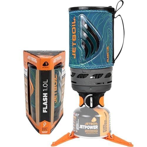 Jetboil Flash 1.0L Portable Fast Boil Stove for Camping and Backpacking with 1-Step Auto Ignition, Propane/Isobutane Burner with Cooking Cup, Ocean Topo