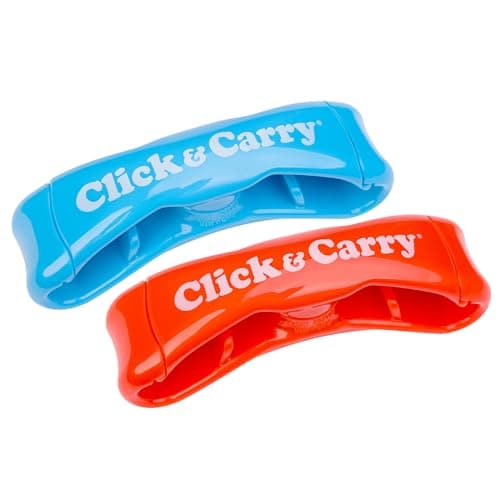 Click & Carry Grocery Bag Carrier Handle - Carry More in Fewer Trips, 100lb Capacity, Hands-Free, Gel-Padded Design, Shopping & Grocery Bag Holder - As Seen On Shark Tank, 2 Pack: 1 Blue & 1 Red — image 1