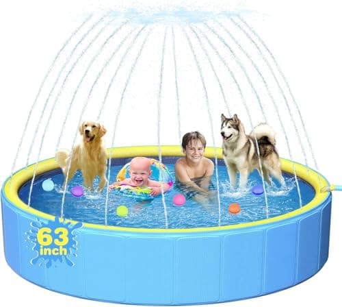 Yivsen 63in Sturdy Dog Pool with Sprinkler, 2-in-1 Non-Slip Kiddie/Kids Pool Hard Plastic, Foldable Dog Sprinkler Pools for Large Dogs, Portable Pet Swimming Pool for Summer Outdoor Backyard — image 1