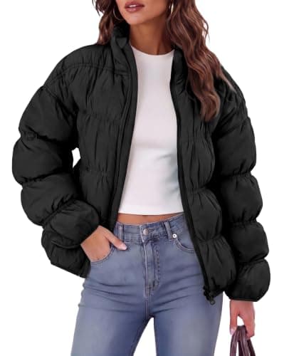 Fisoew Womens Winter Puffer Jacket Coat Casual Zip Up Warm Quilted Jackets — image 1