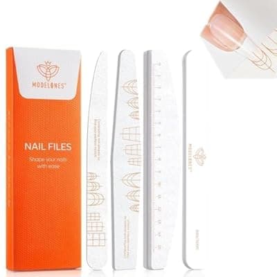 Modelones Nail Files and Nail Buffers Blocks 4 PCS, Double Side Trimed & Shaped Emery Board 100/150/180 Grits 600/3000 Nail Shine Polishing Stick, Reusable Washable Anti-bend Anti-drop Particles White
