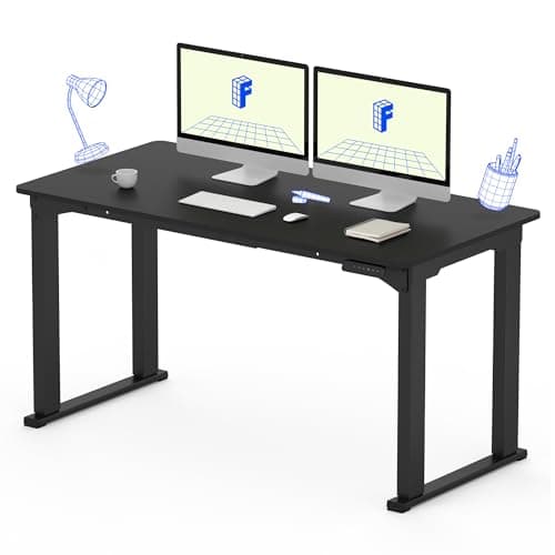 FLEXISPOT 4 Legs Standing Desk 55 x 28 Inch Electric Adjustable Height with Splice Board Home Office Sit Stand Up Desk, Black Top + Black Frame — image 1
