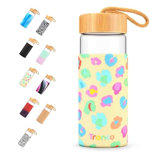 Tronco 20 oz Glass Water Bottles with Lids, Reusable Borosilicate Glass Bottles with Bamboo Lid & Non-Slip Silicone Sleeve for Coffee, Iced Tea, Water, Leak-Proof, BPA-Free – Ideal for Office & Home — image 1